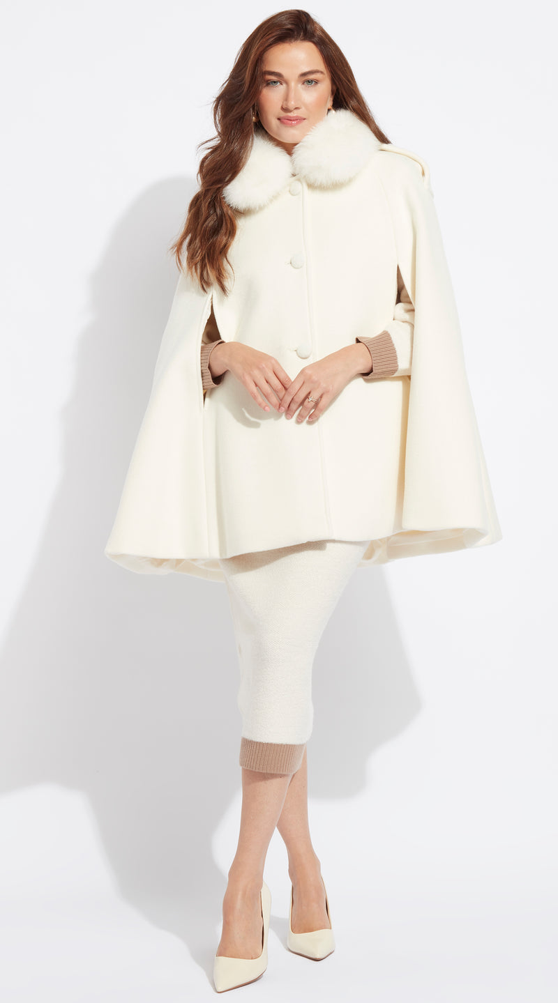 The Luxy Cashmere Cape Coat - Milk