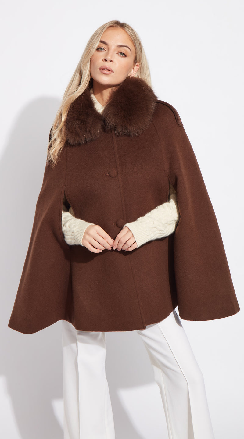 The Luxy Cashmere Cape Coat - Brown