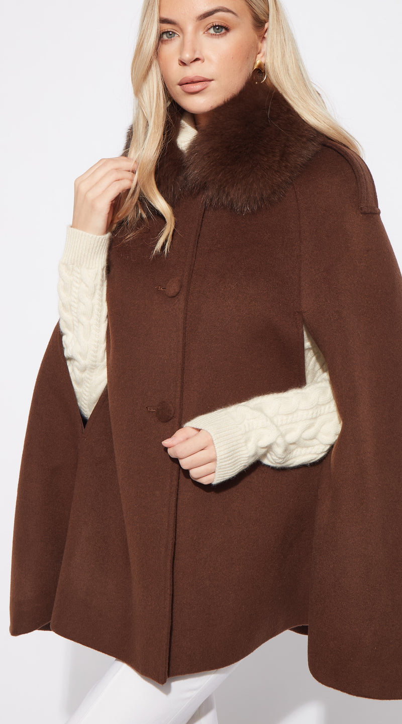The Luxy Cashmere Cape Coat - Brown
