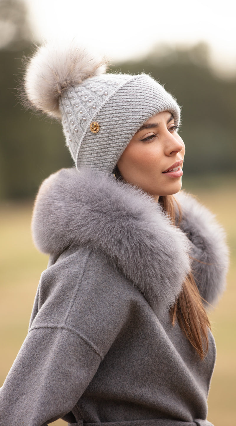 The London Cashmere & Fur Cuffed Belted Coat - Grey