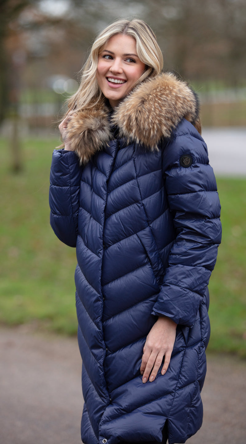 Long Puffer Down Jacket Navy Blue Anorak Jacket Women's Luxy