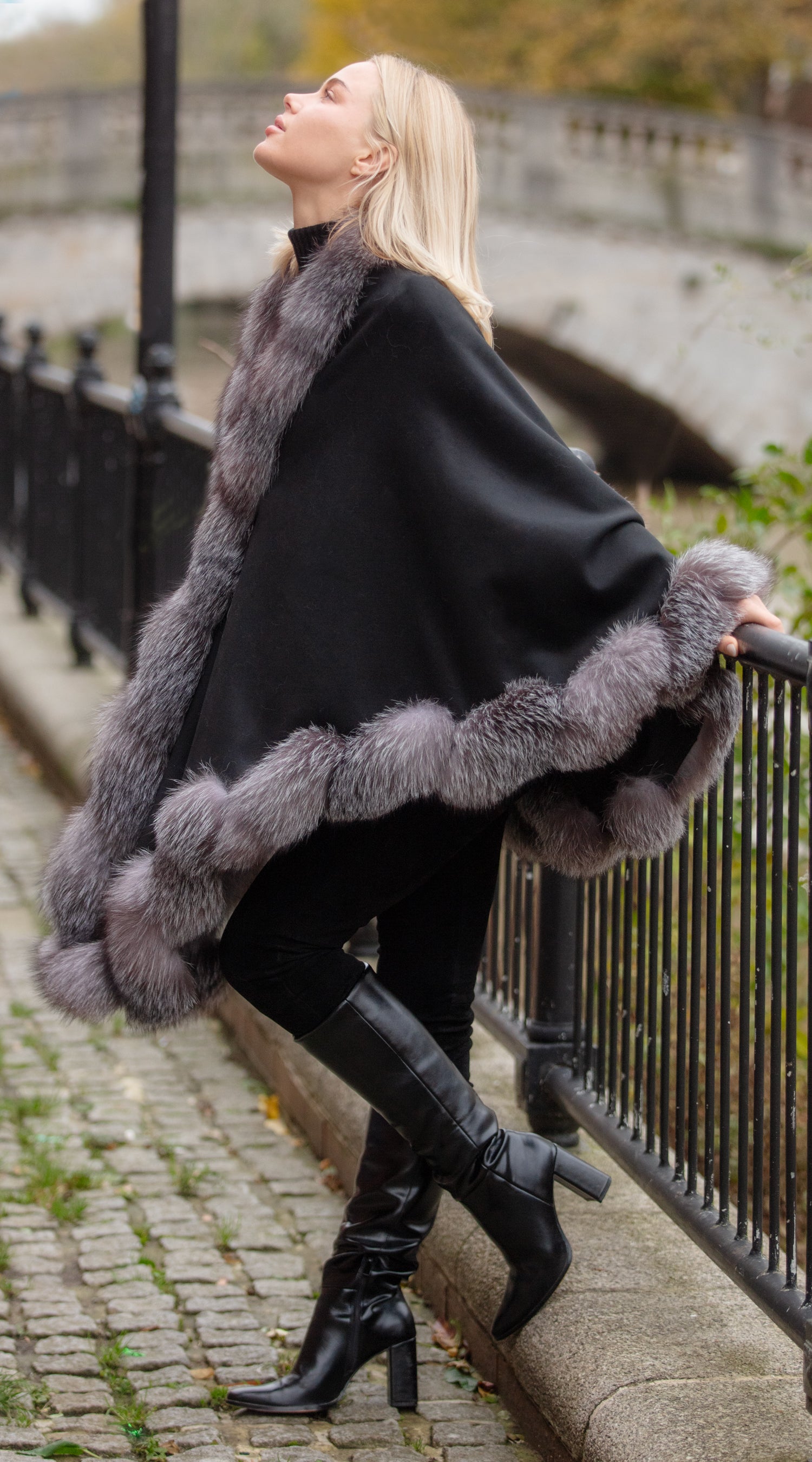 The Luxy Cashmere Spiral Cape - Black & Silver Frost