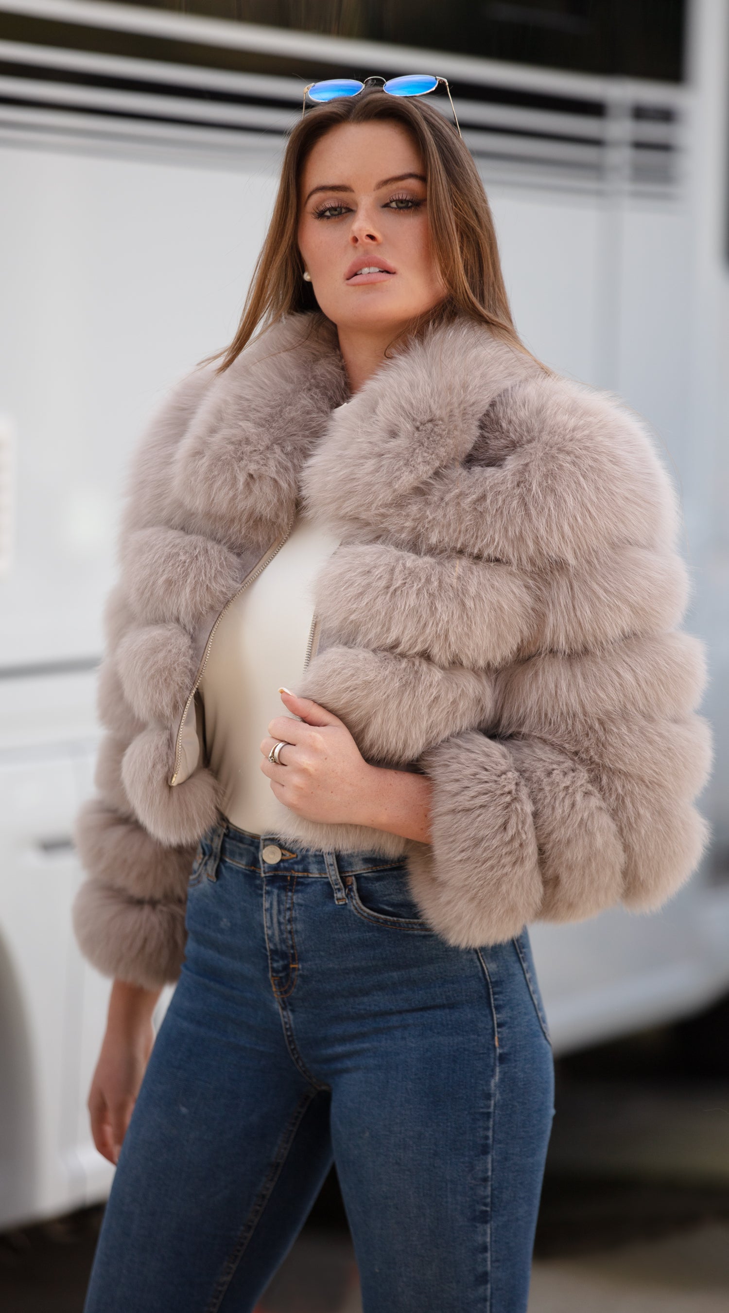 Supreme Luxy Cropped Fox Fur Coat - Taupe – Luxy London