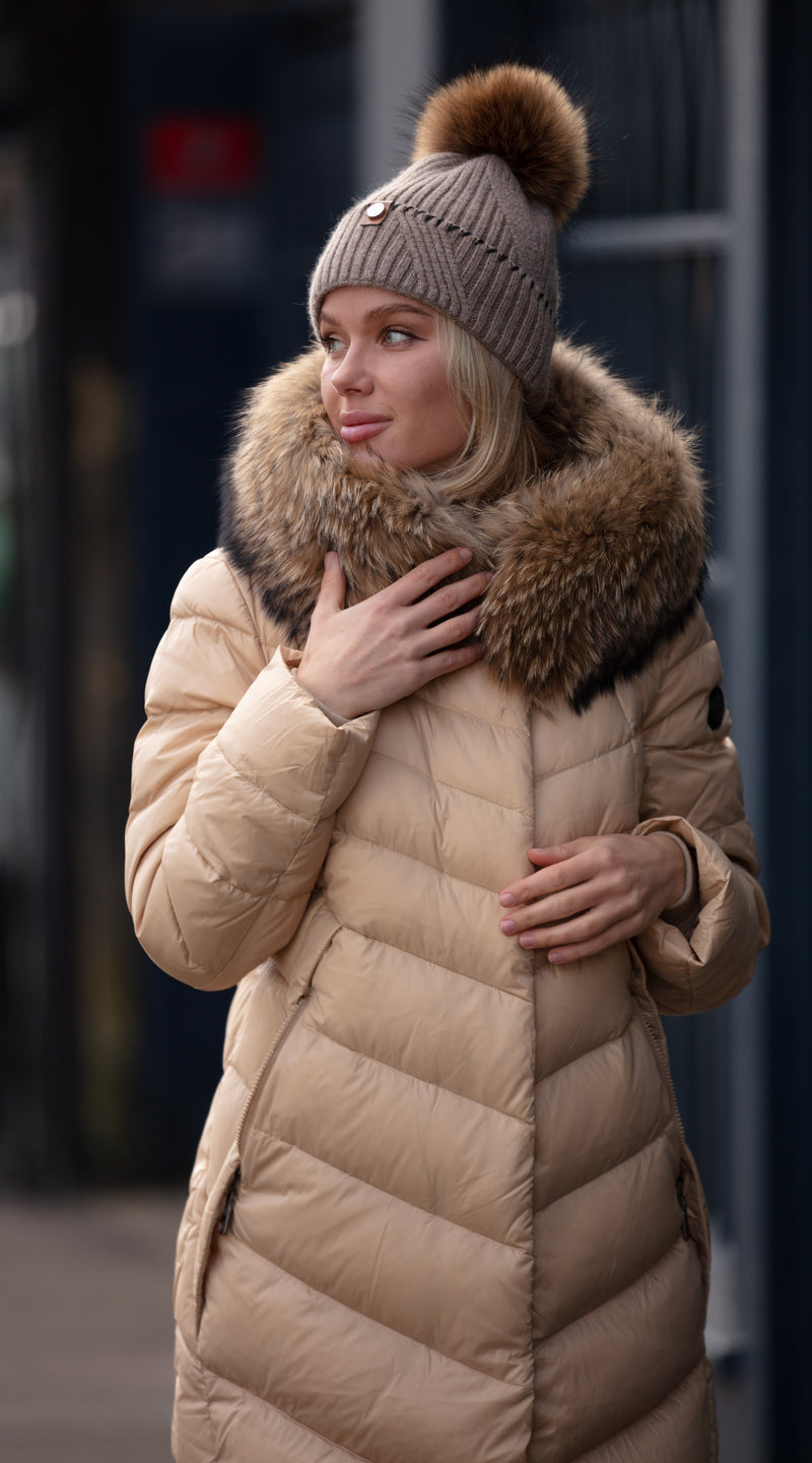 Fur Winter Jacket Beige CALVIN KLEIN Womens Beige Zippered Faux