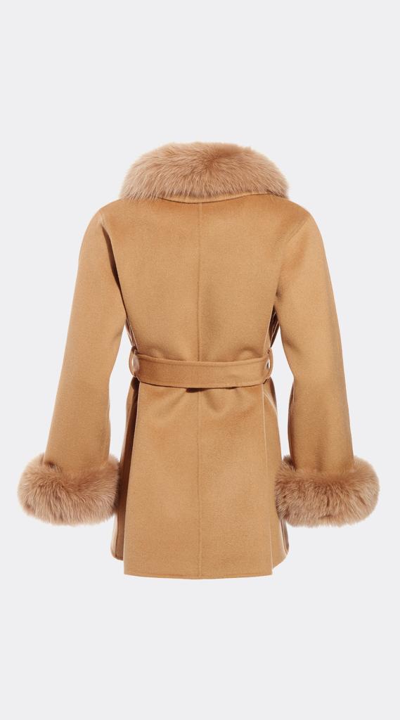 Luxy Cashmere & Fox Fur Belted Wrap Coat - Camel