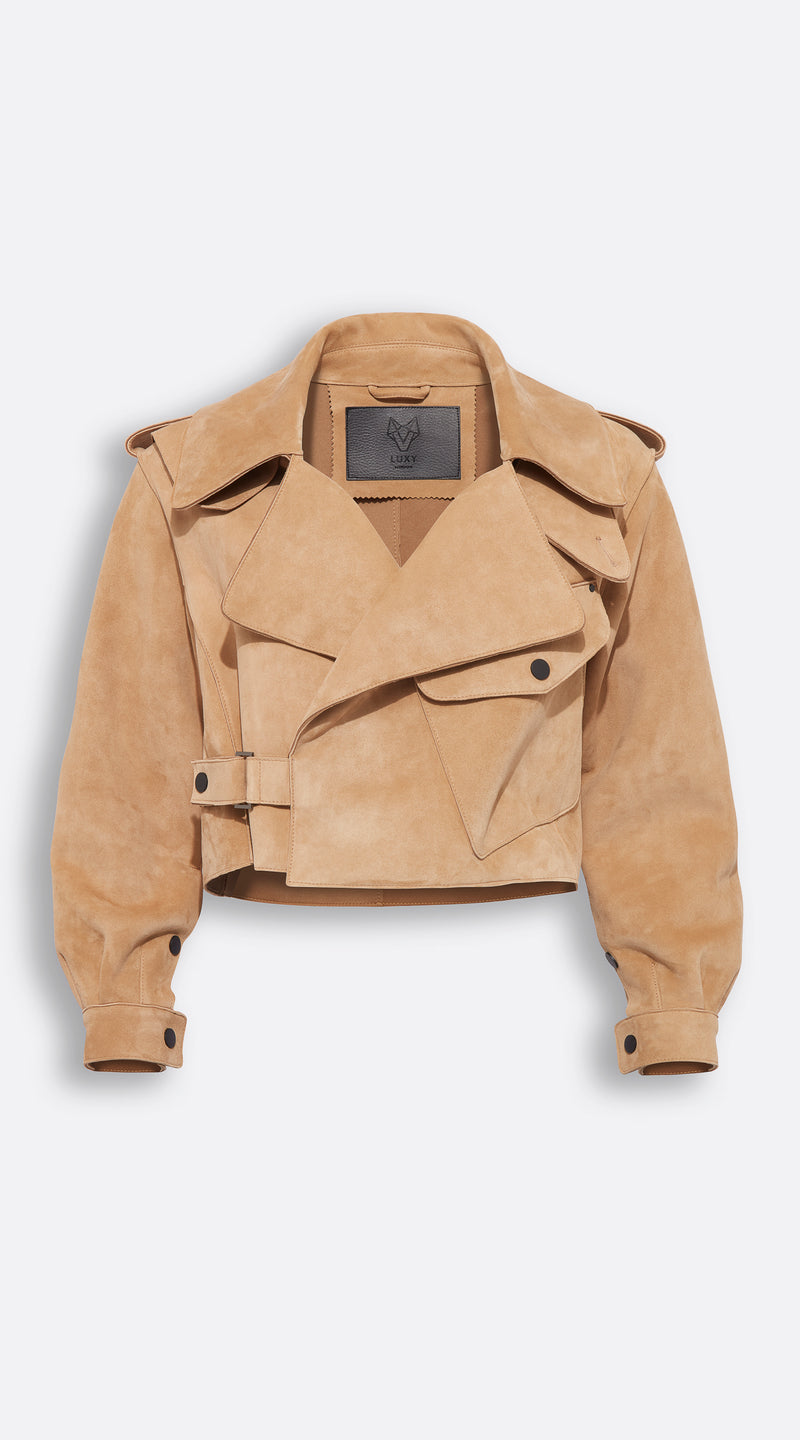 Luxy Oversized Suede Jacket - Light Beige