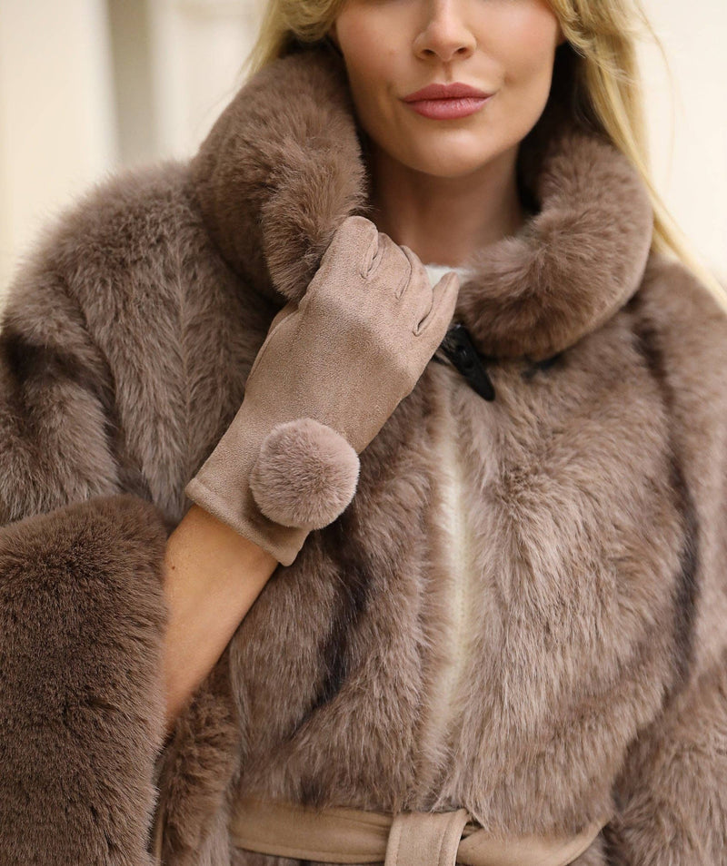 Clara Faux Fur Wrap Coat- Taupe