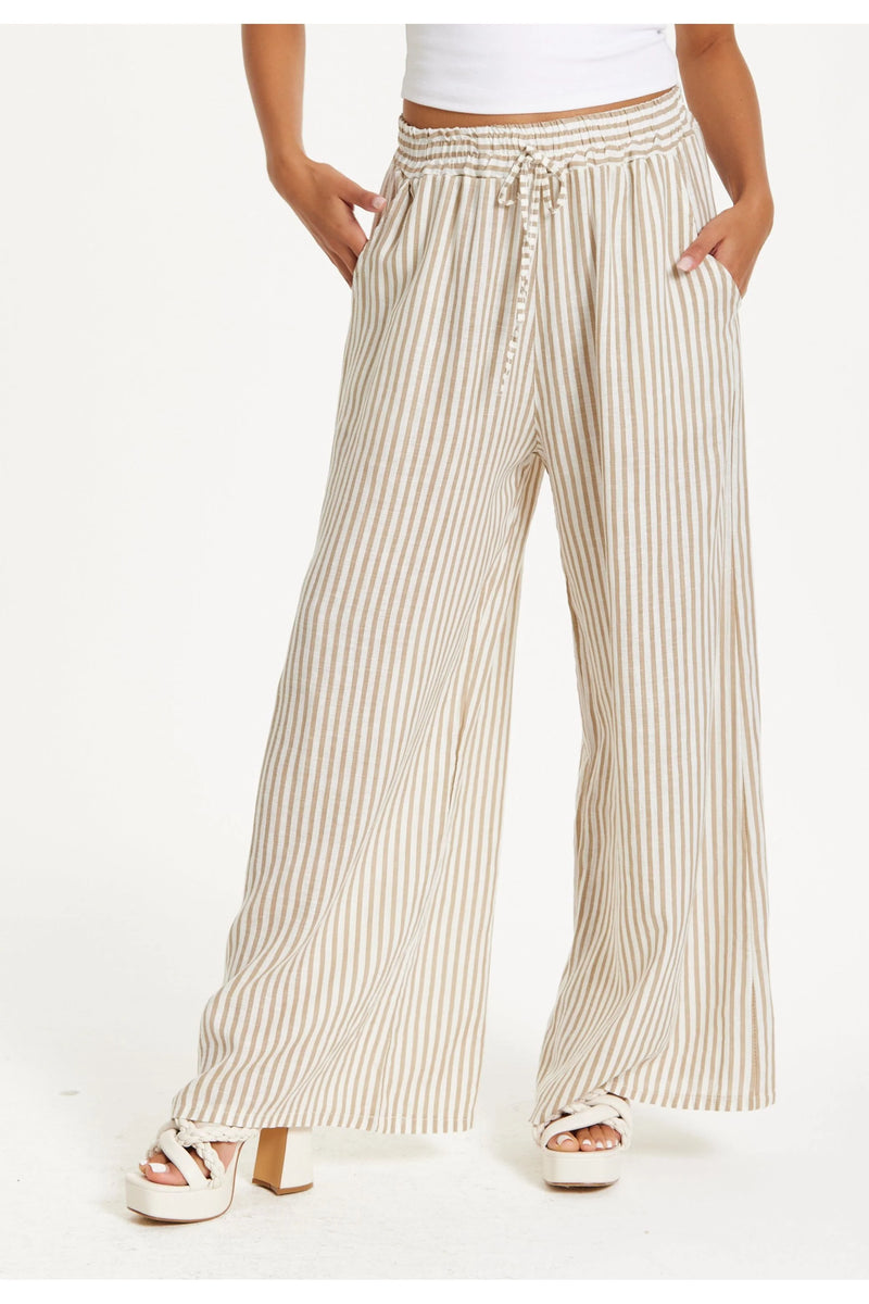 Striped Wide Length Linen Trousers