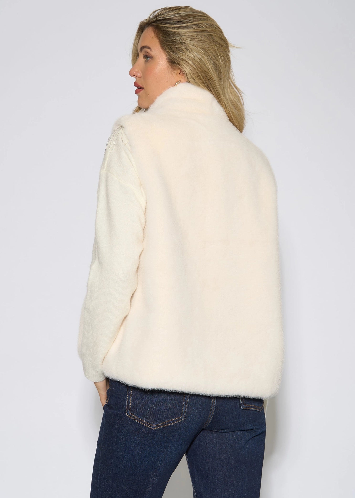 Ecru Faux Fur Midi Gilet