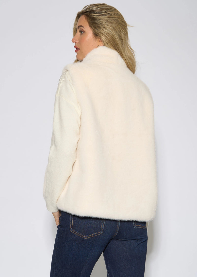 Ecru Faux Fur Midi Gilet