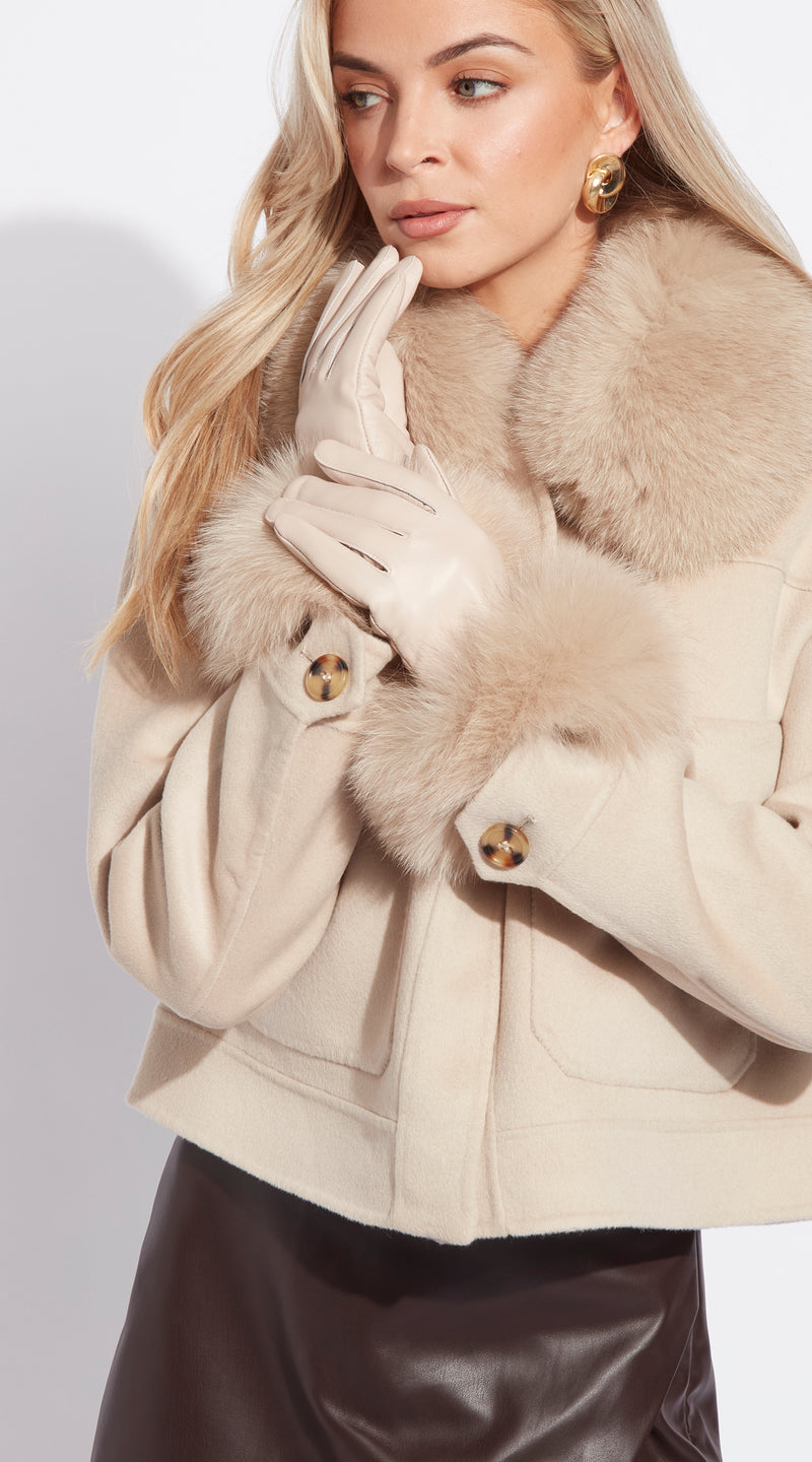 Luxy Leather & Fur Gloves - Light Beige