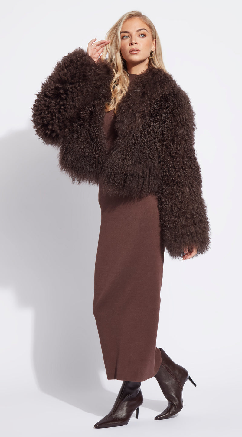 Mongolian Cropped Coat - Brown