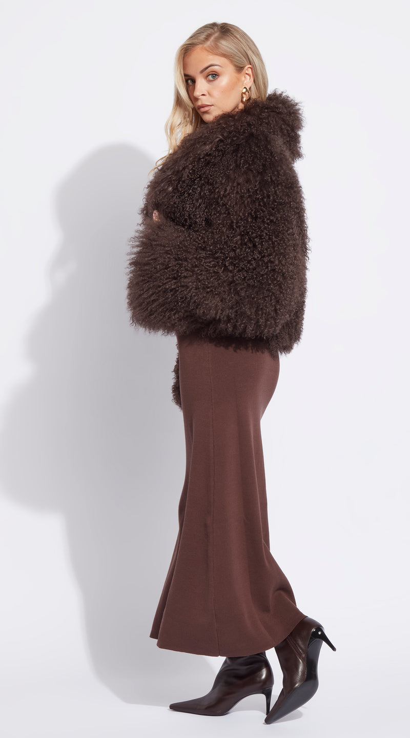 Mongolian Cropped Coat - Brown