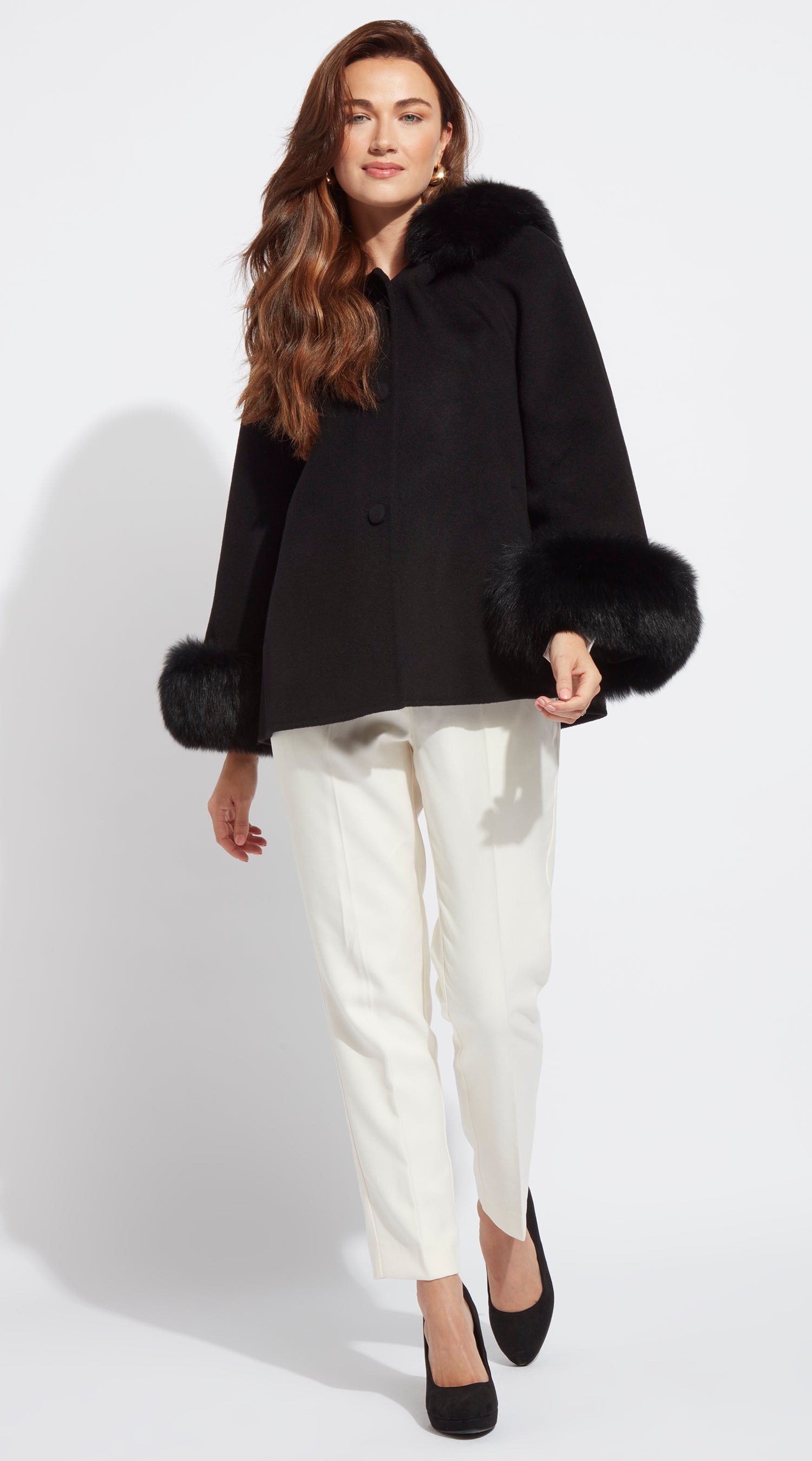 Luxy Cashmere Hooded & Cuffed Coat - Black