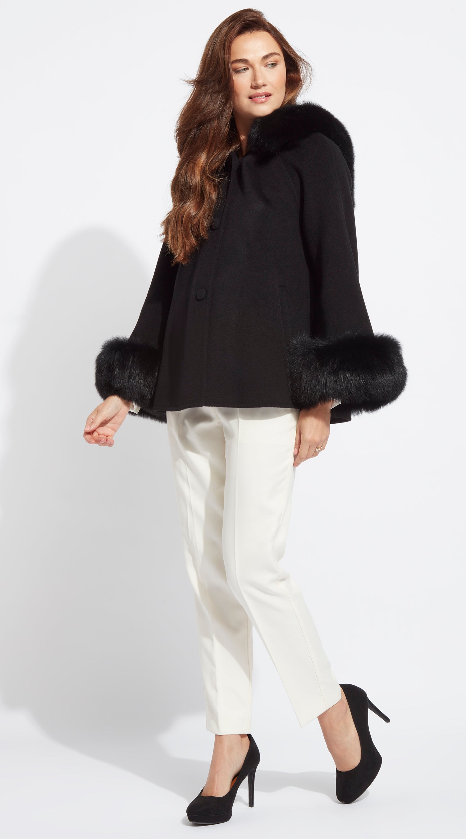 Luxy Cashmere Hooded & Cuffed Coat - Black