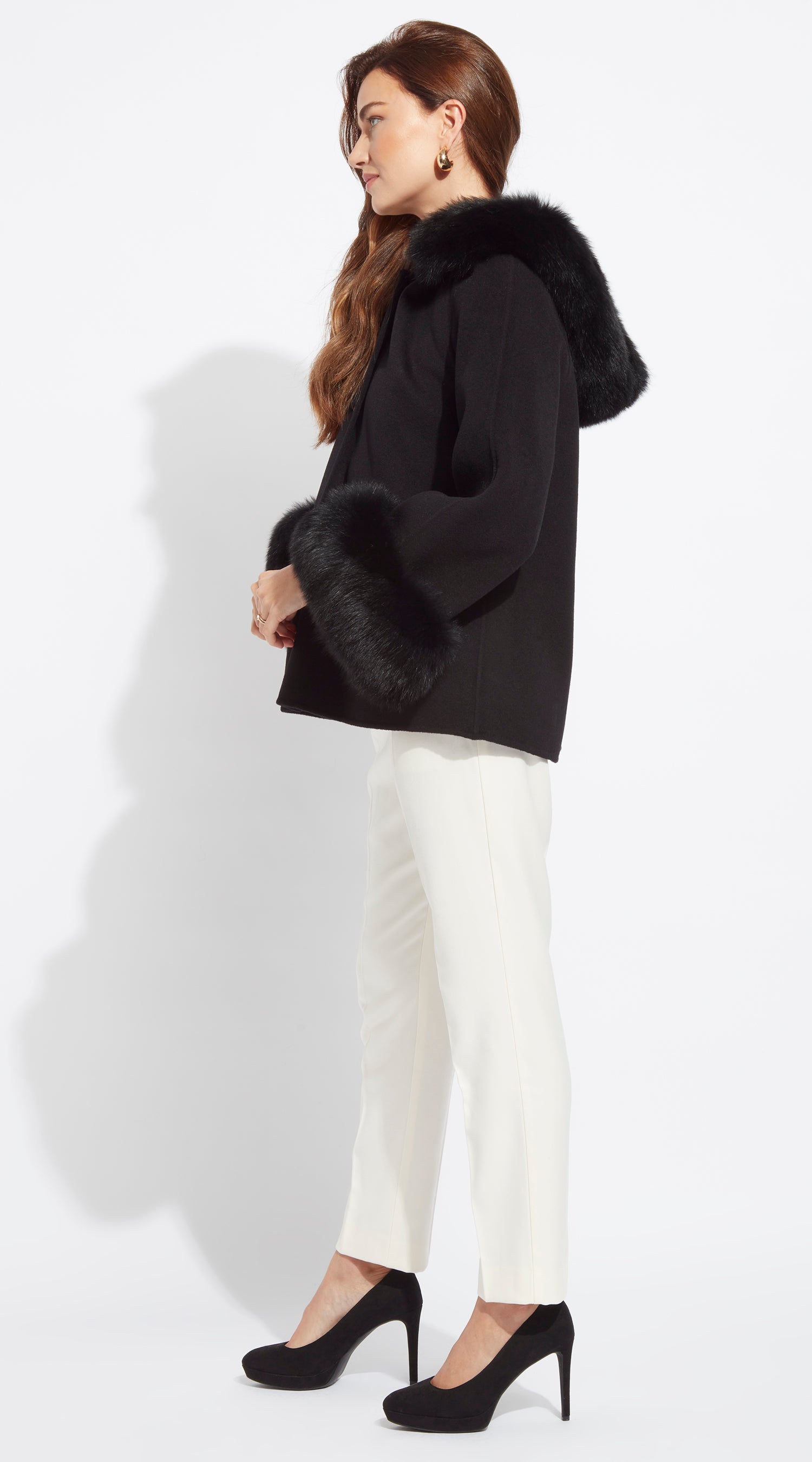 Luxy Cashmere Hooded & Cuffed Coat - Black