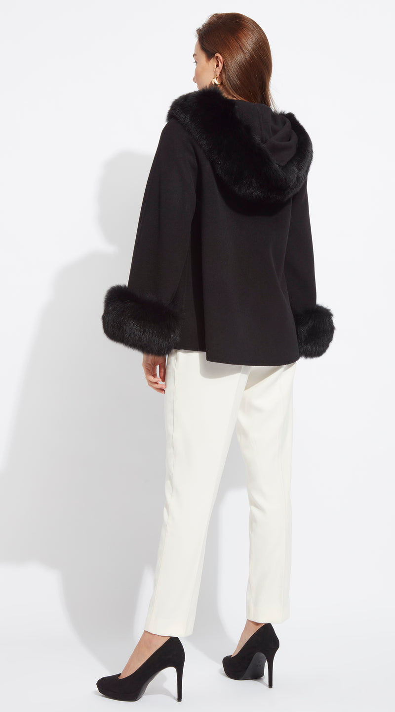 Luxy Cashmere Hooded & Cuffed Coat - Black