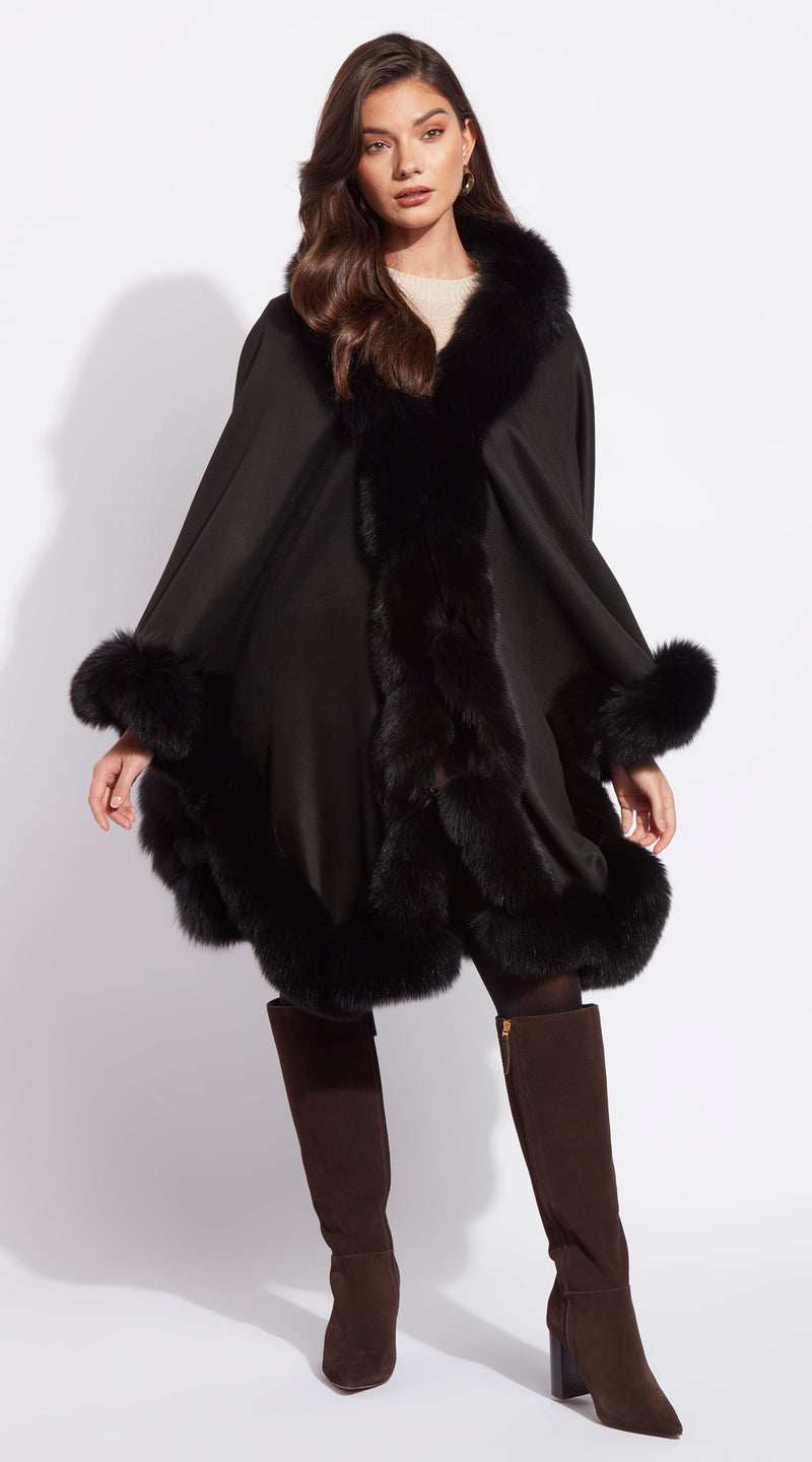 The Luxy Cashmere Spiral Cape - Black