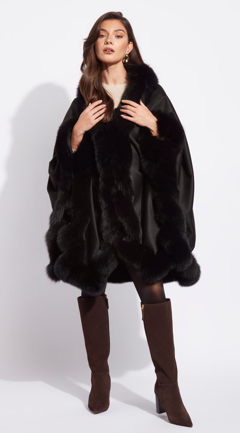 The Luxy Cashmere Spiral Cape - Black