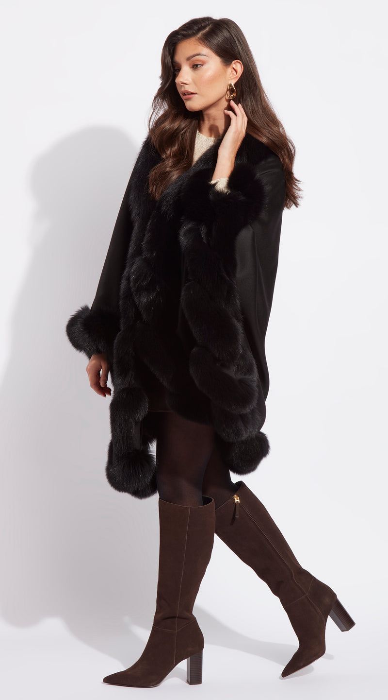 The Luxy Cashmere Spiral Cape - Black