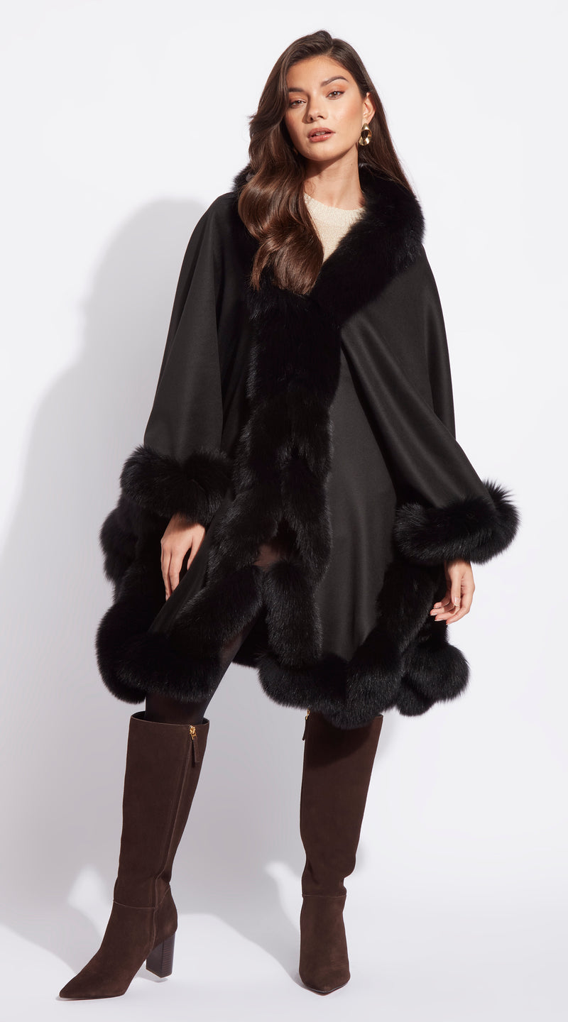The Luxy Cashmere Spiral Cape - Black