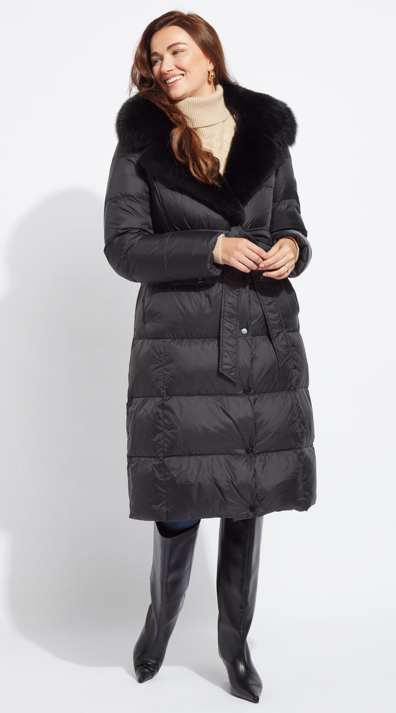 Luxy Lapel Collar Water-Repellent Down Coat - Black