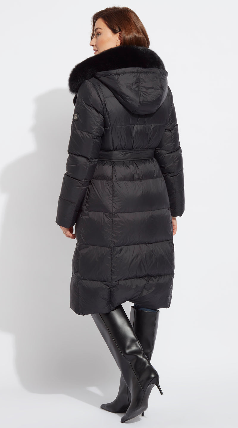 Luxy Lapel Collar Water-Repellent Down Coat - Black