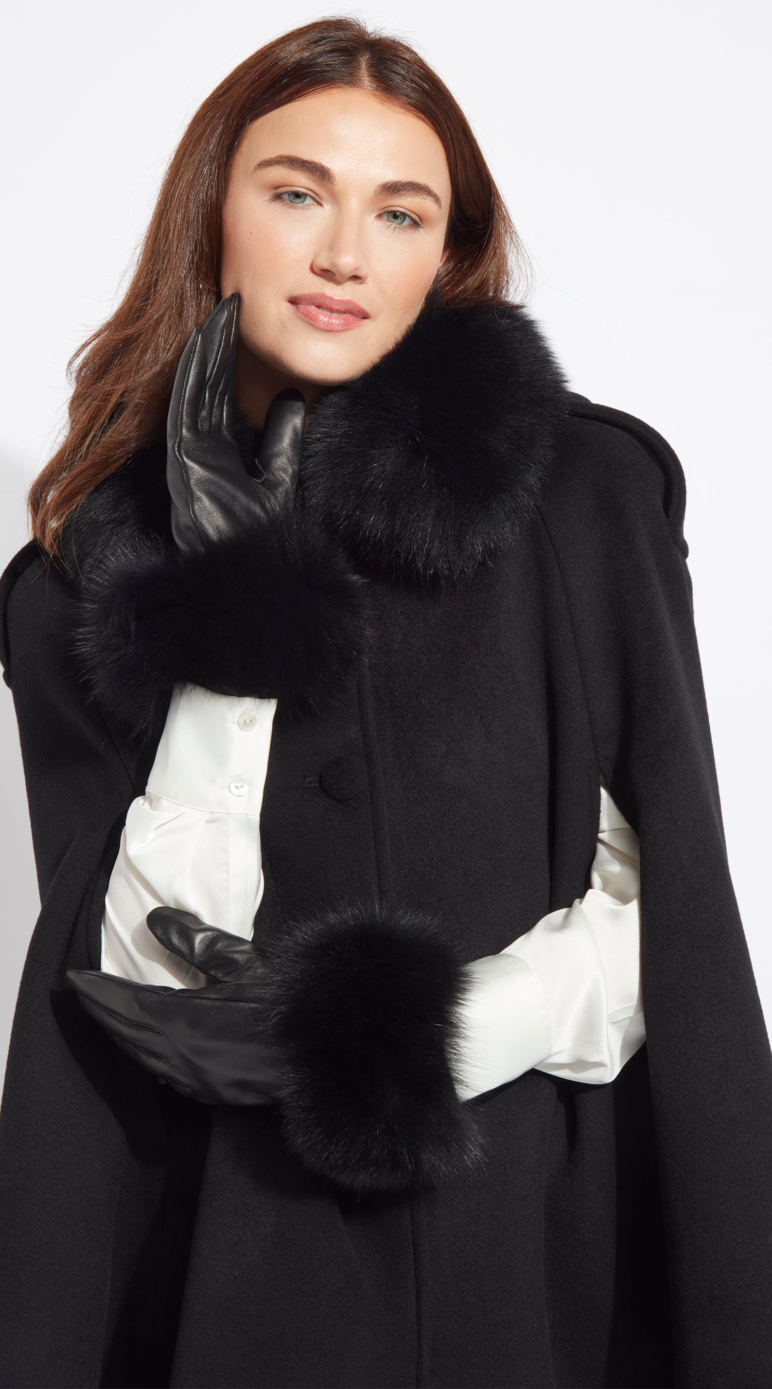 Luxy Leather & Fur Gloves - Black