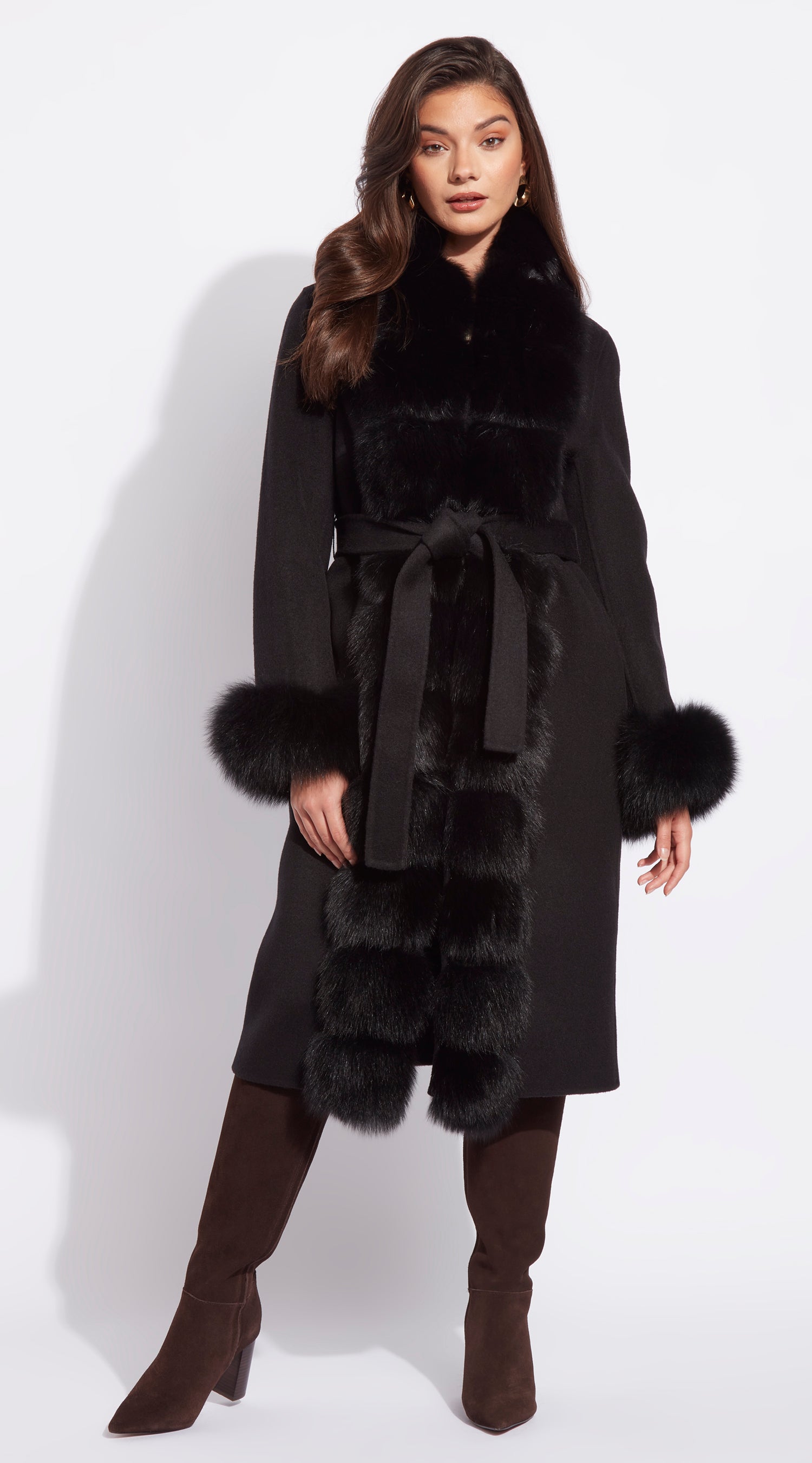 Cashmere & Fur Classic Coat - Black