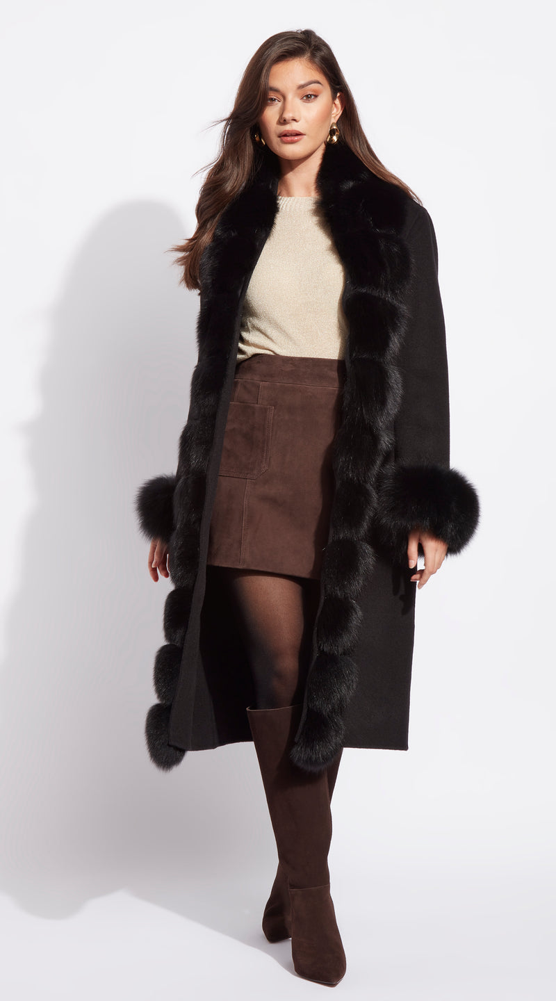 Cashmere & Fur Classic Coat - Black