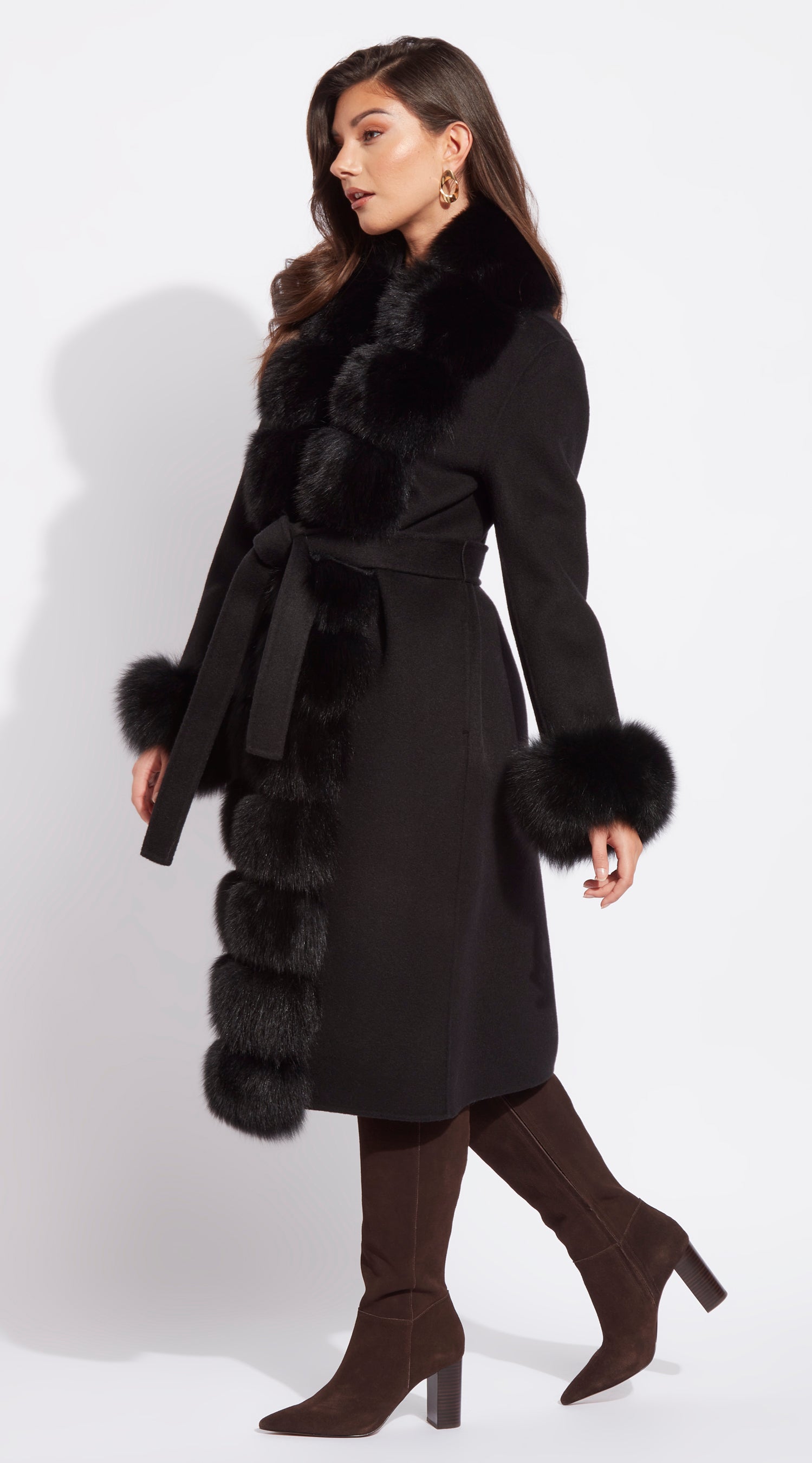Cashmere & Fur Classic Coat - Black