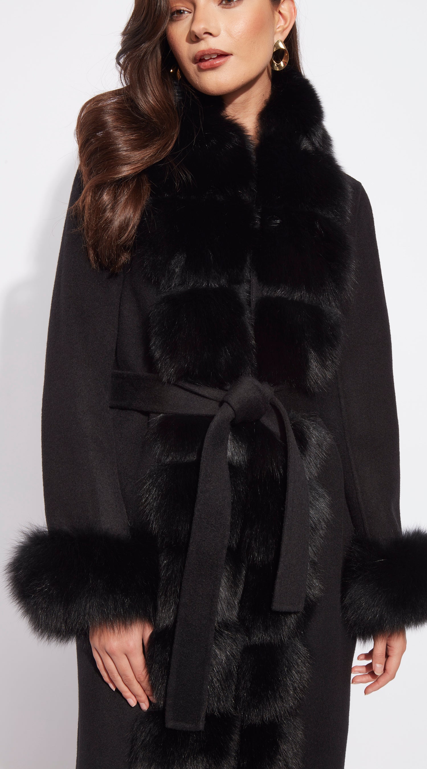 Cashmere & Fur Classic Coat - Black