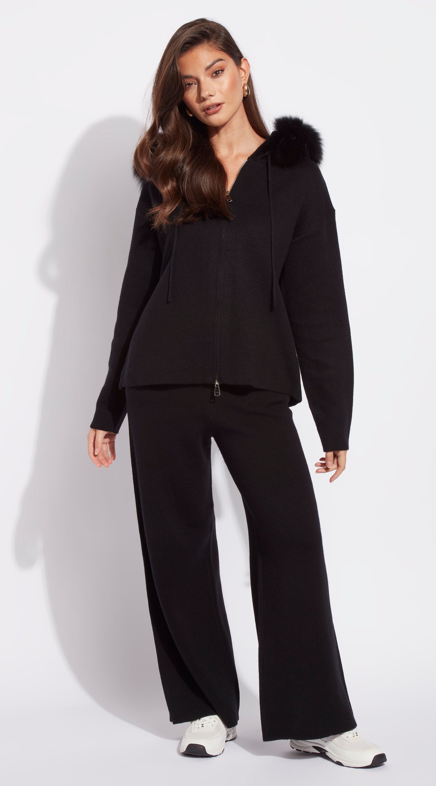 Luxy Knitted Zip Through Lounge Set - Black