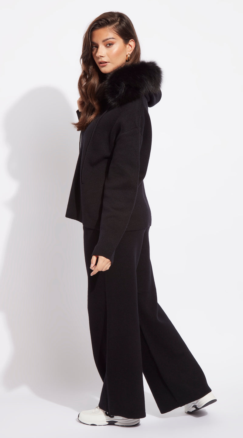 Luxy Knitted Zip Through Lounge Set - Black