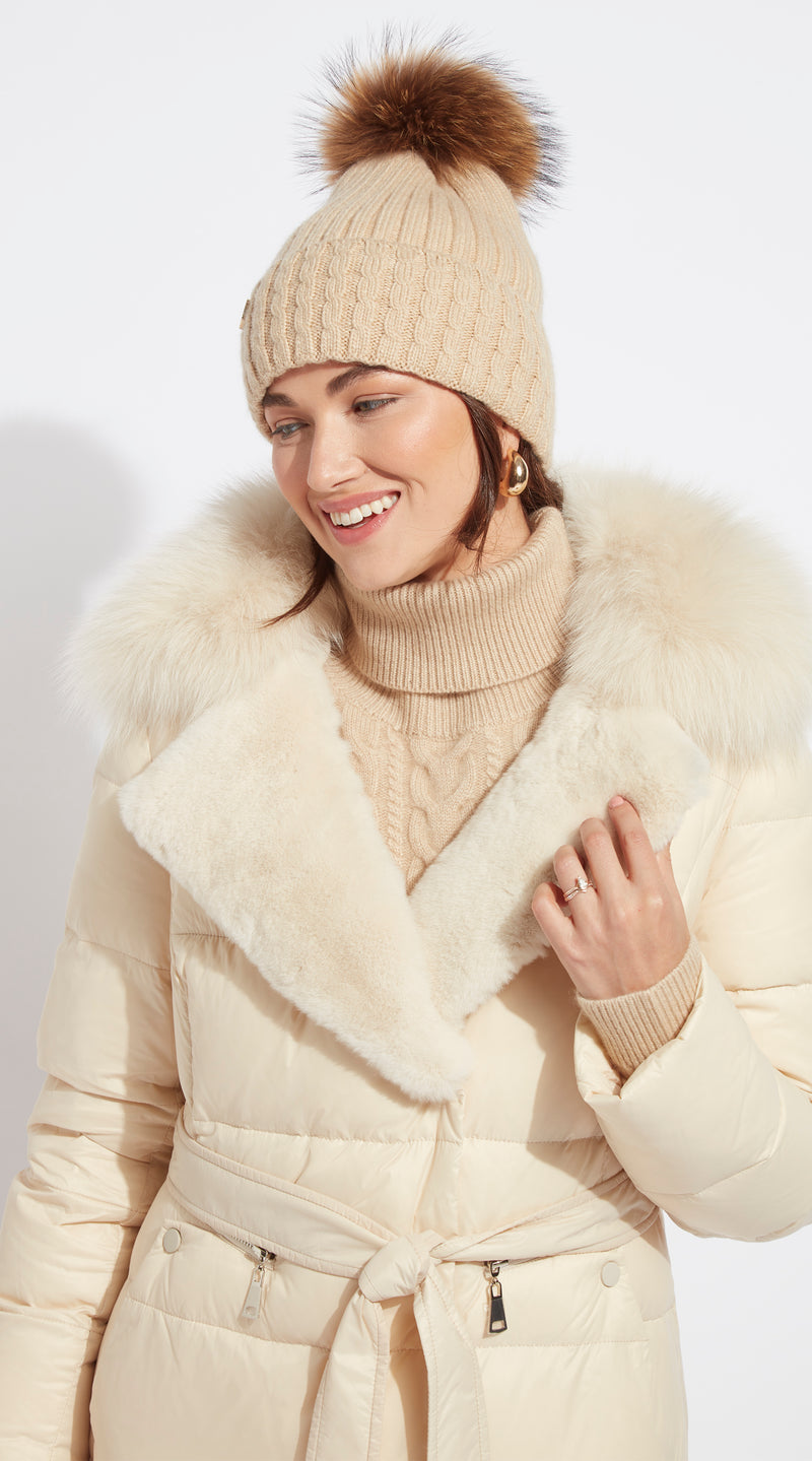 Boston Pom Pom Hat Beige – Luxy London