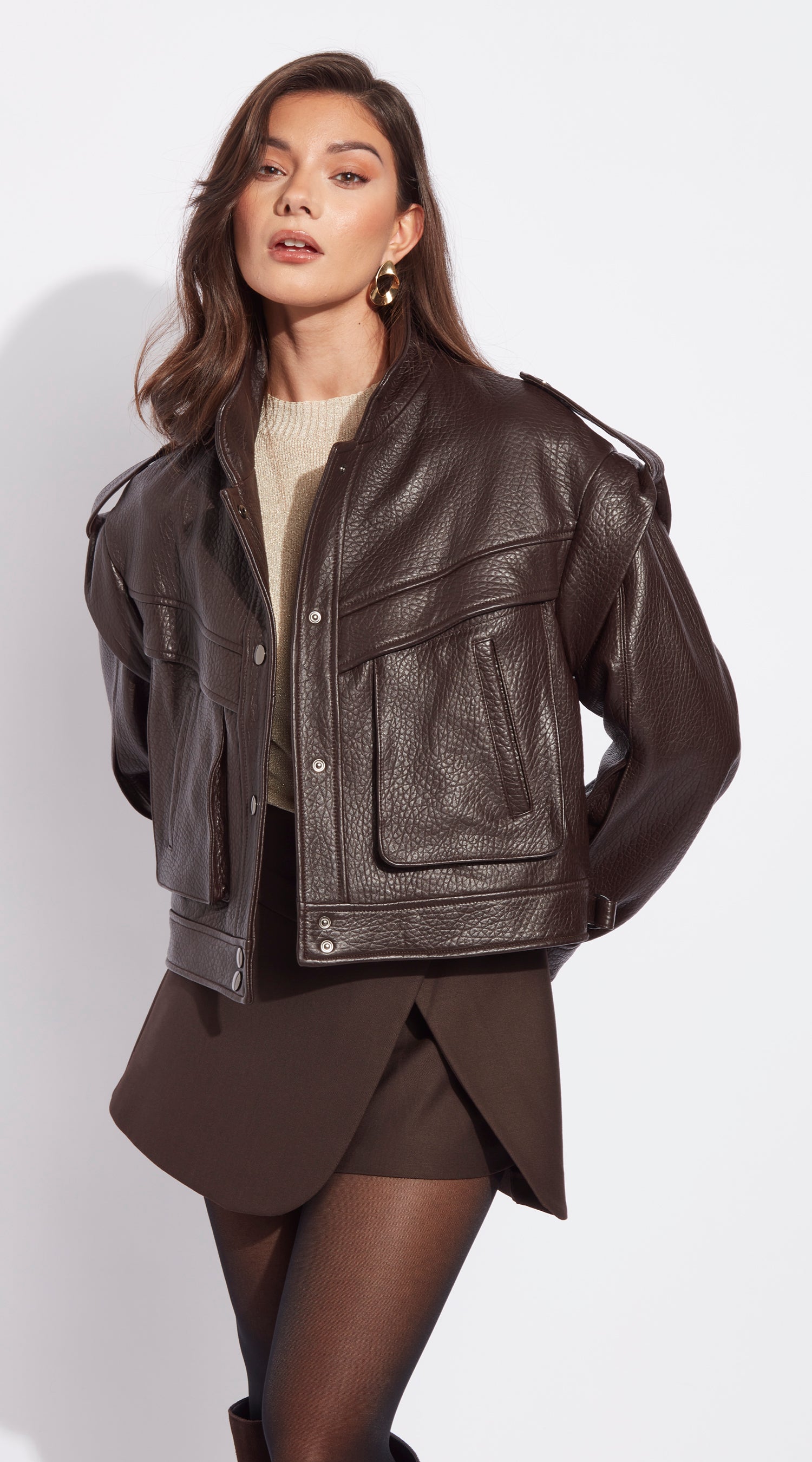 Luxy 2 in 1 Grained Leather Vest /Jacket - Brown