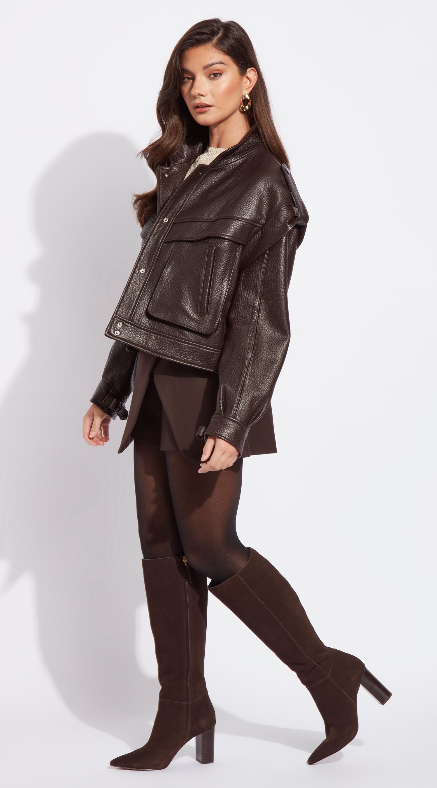 Luxy 2 in 1 Grained Leather Vest /Jacket - Brown