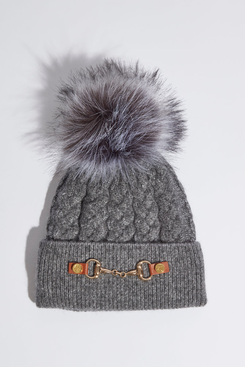 Faux Burley Pom Pom Hat - Charcoal
