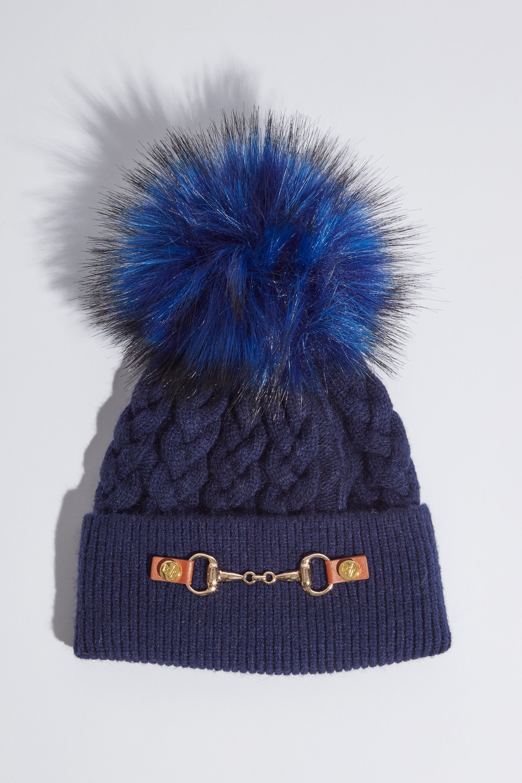 Faux Burley Pom Pom Hat - Navy