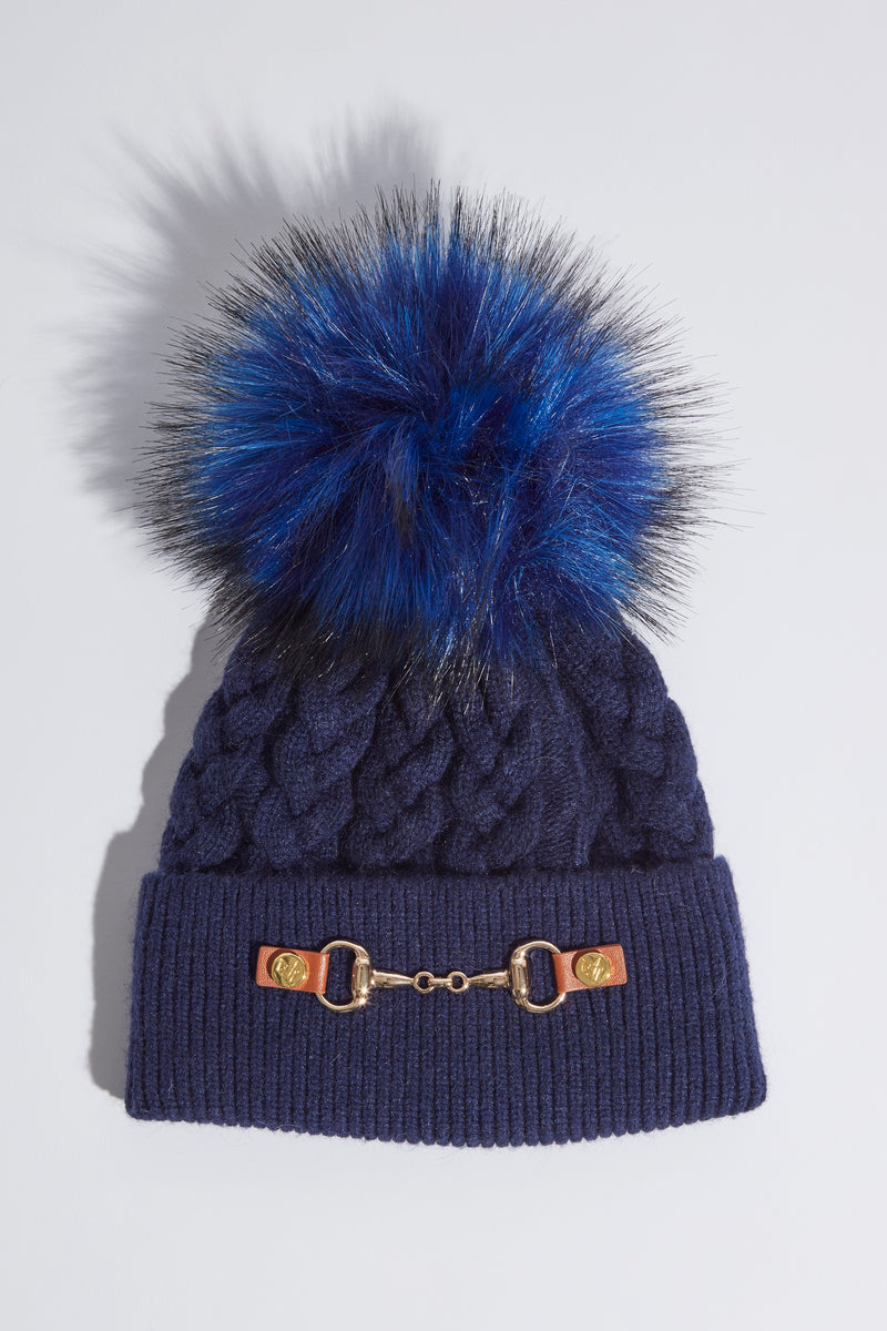 Faux Burley Pom Pom Hat - Navy