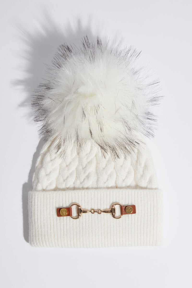Faux Burley Pom Pom Hat - Ecru
