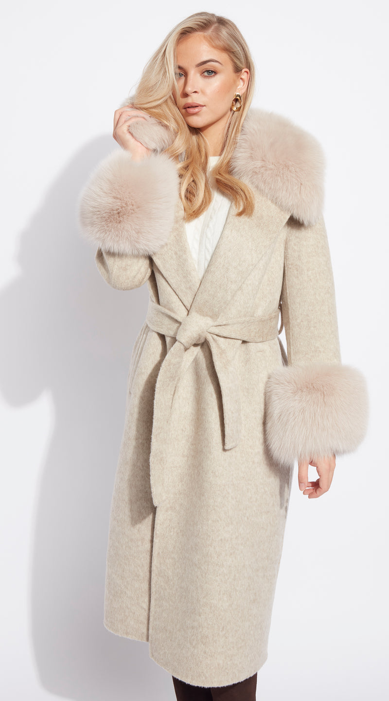 Cashmere & Fox Fur Robe Coat - Beige