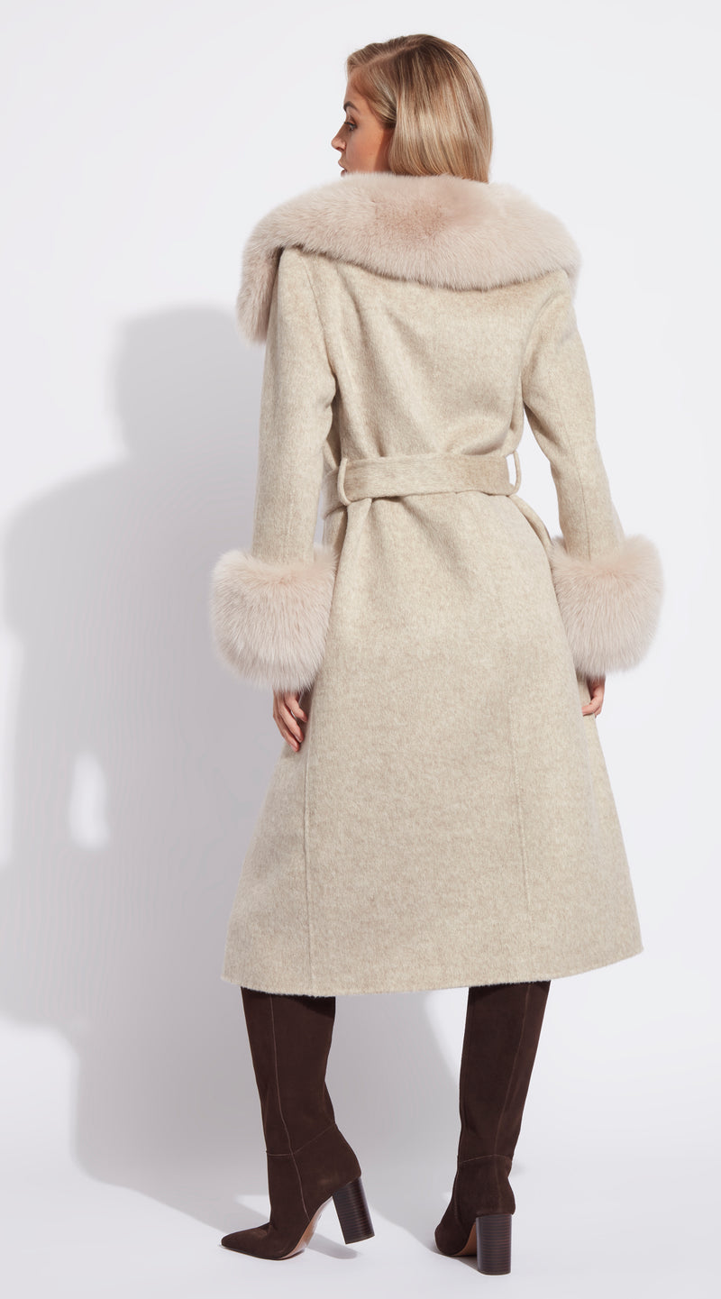 Cashmere & Fox Fur Robe Coat - Beige