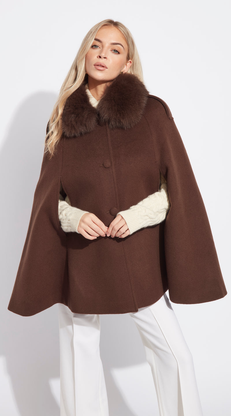 The Luxy Cashmere Cape Coat - Brown