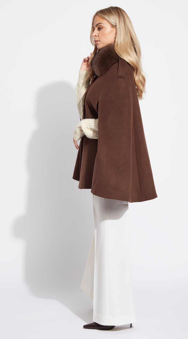 The Luxy Cashmere Cape Coat - Brown