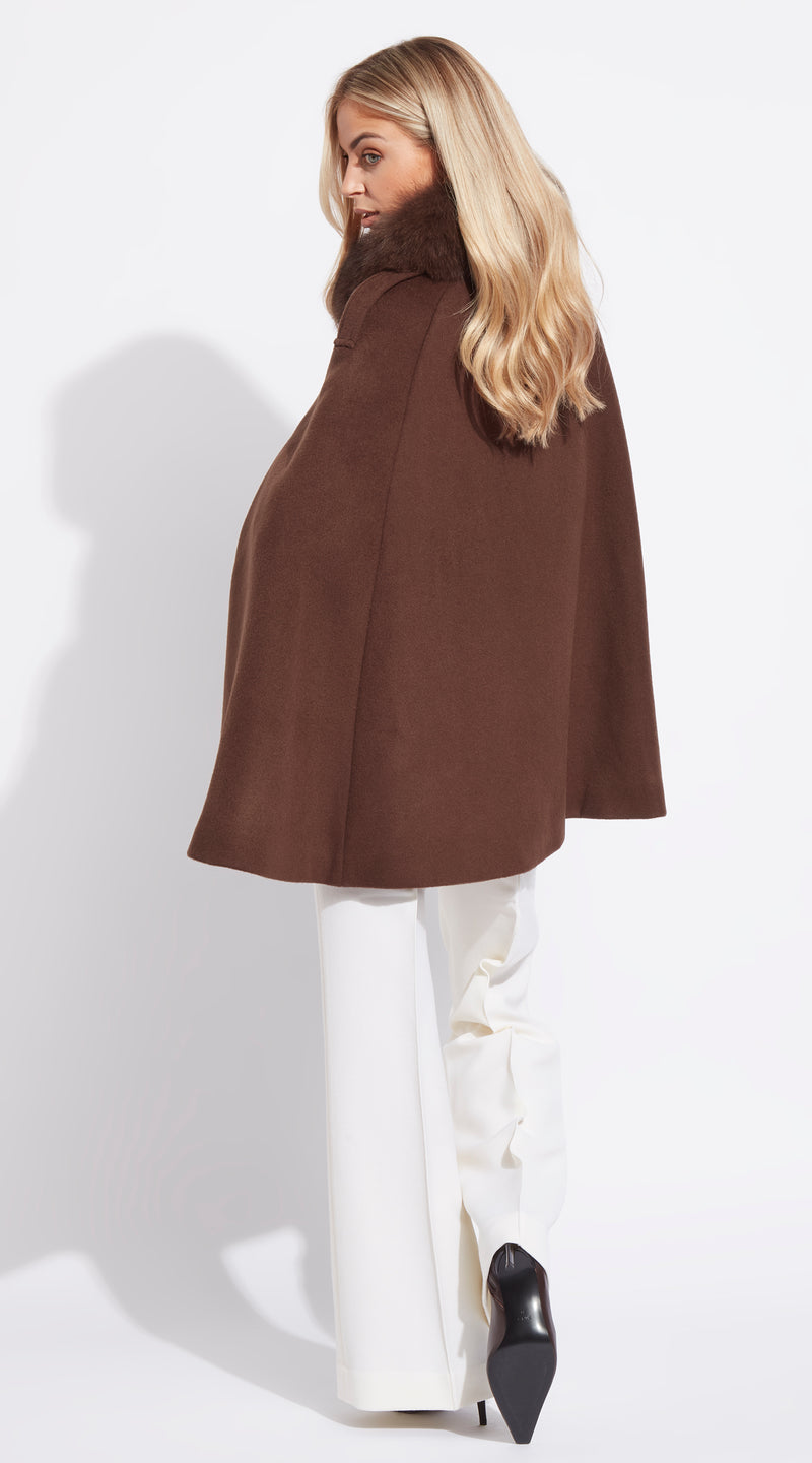 The Luxy Cashmere Cape Coat - Brown