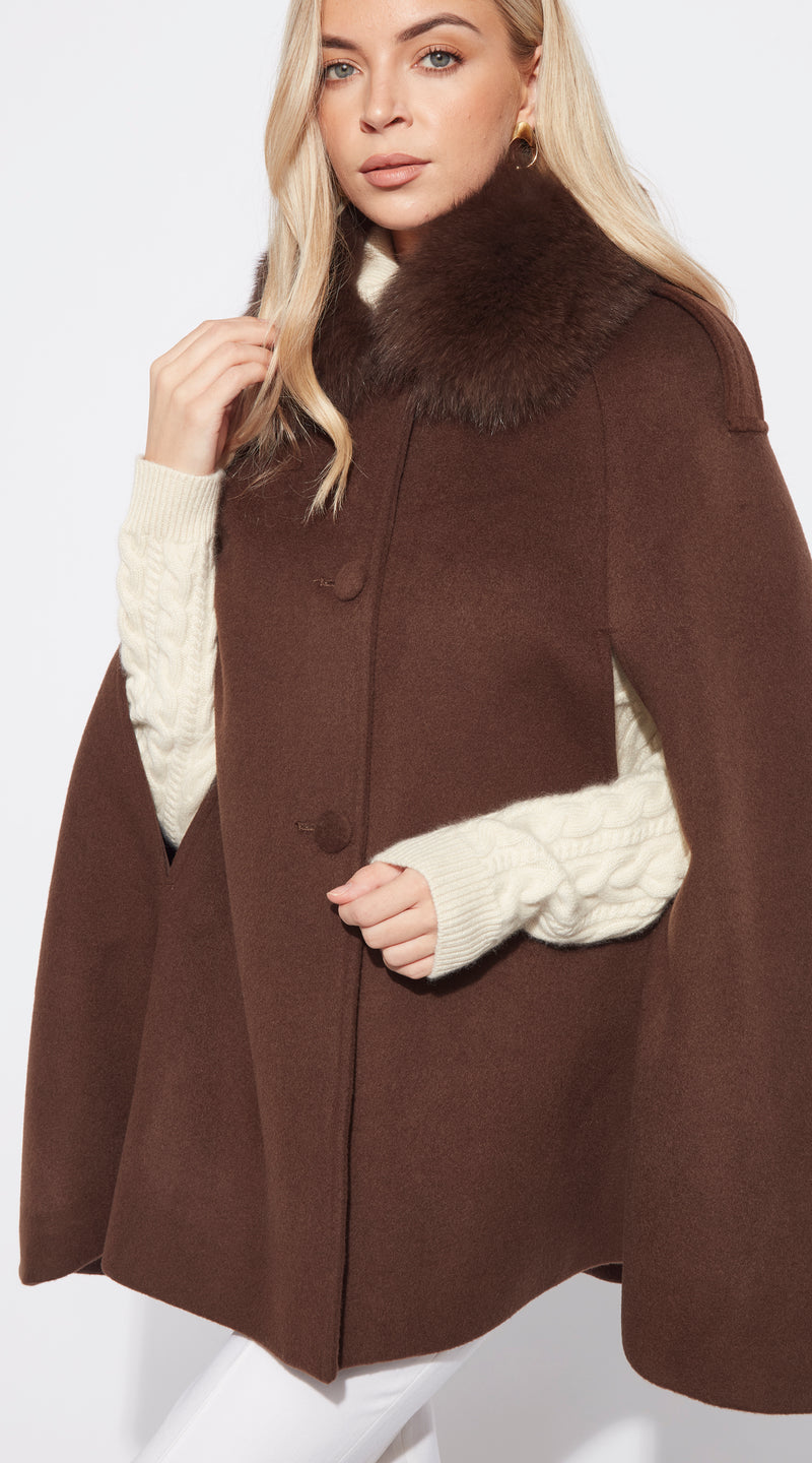 The Luxy Cashmere Cape Coat - Brown