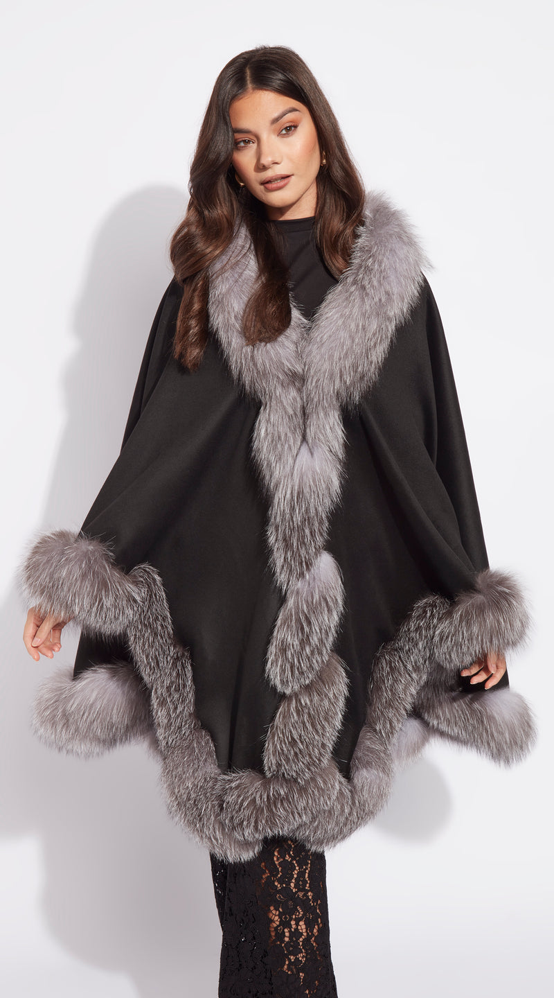 The Luxy Cashmere Spiral Cape - Black & Silver Frost