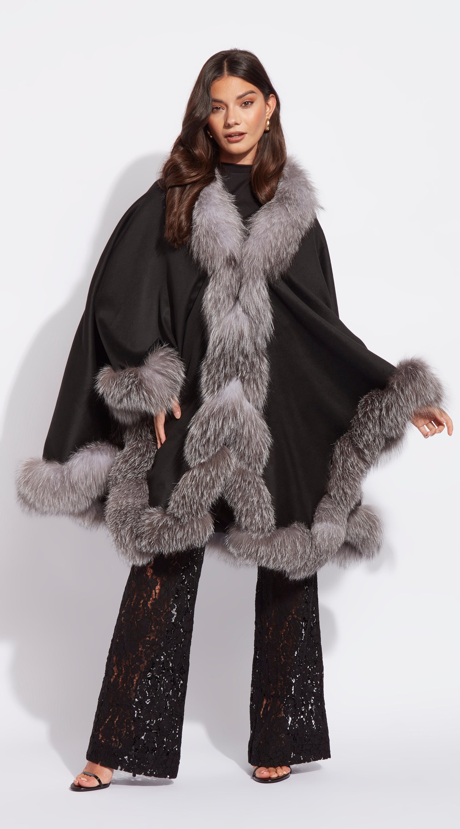 The Luxy Cashmere Spiral Cape - Black & Silver Frost