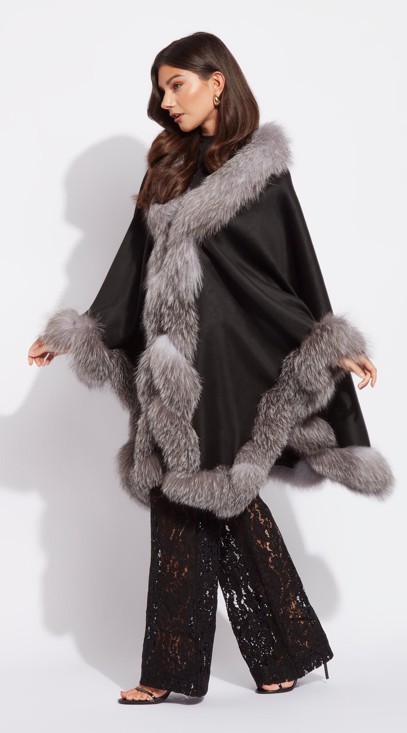 The Luxy Cashmere Spiral Cape - Black & Silver Frost